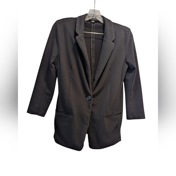 Metaphor Black Knit Blazer Single Button Closure 3/4 Sleeve Stretch Classic Sz M - Picture 1 of 15